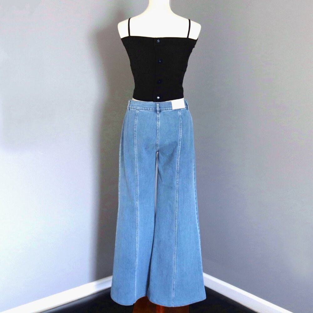 Chloe 6 / F 38 Denim Wide Flare Jeans Bell Bottom Button Fly Patch Pocket - Picture 9 of 15